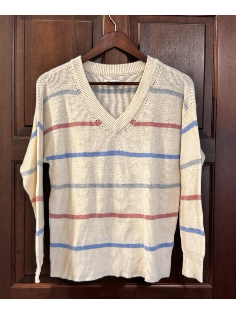 American Eagle Small Women's Striped V-Neck Pullover Sweater